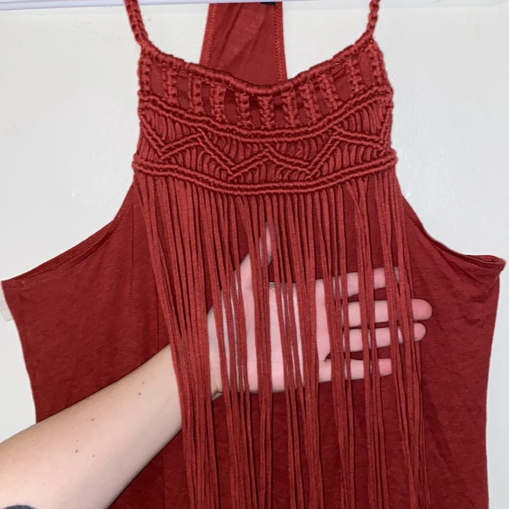 Medium EXPRESS Burnt Orange Fringe Braided Sleeveless Tank - Picture 3 of 7